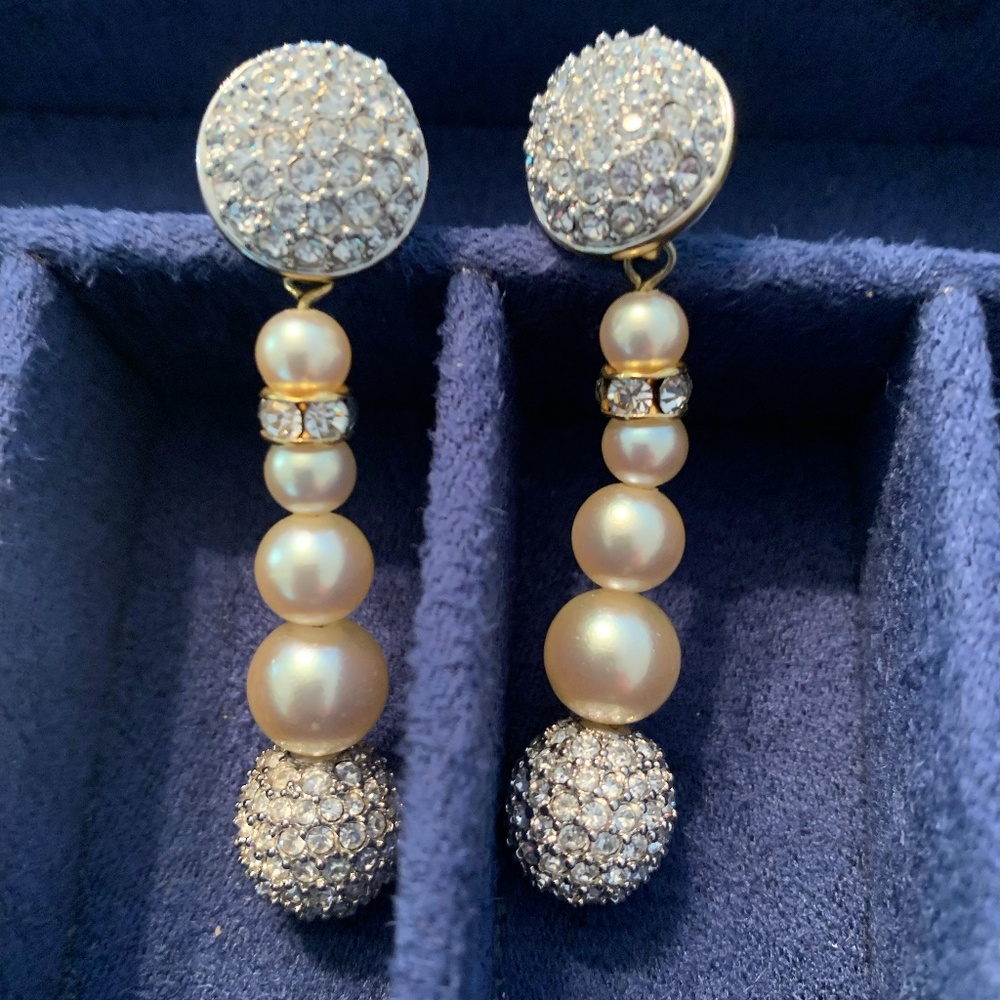 Swarovski Diamond and Pearl Drop Earrings